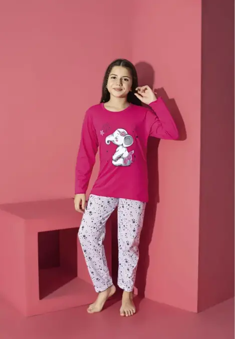 Pijama Fete, Mânecă Lungă, Imprimeu Elefant, Roz,Engros